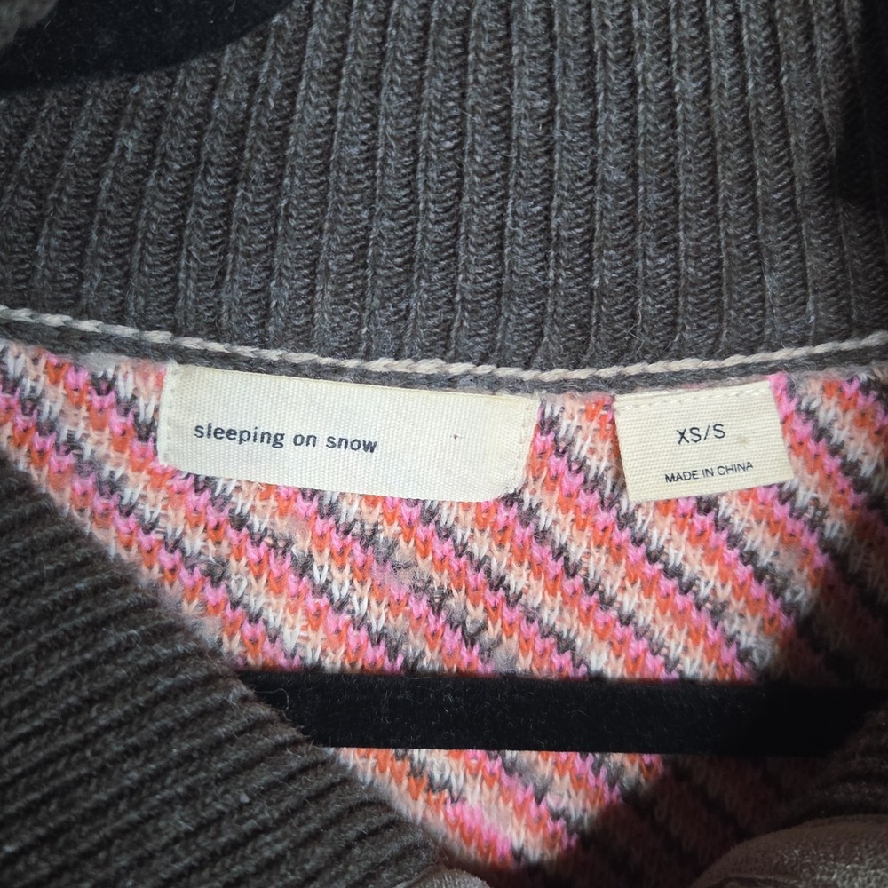 Sleeping On Snow Anthropologie Fair Isle Sweater XS/S Oversized Quarter Zip Nord - Picture 4 of 10